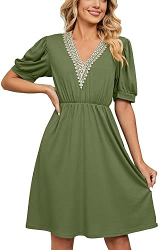 Фустан домашен фустан за жени есен летен краток ракав памук против вратот формален датум вечер елегантен фустан екс екс