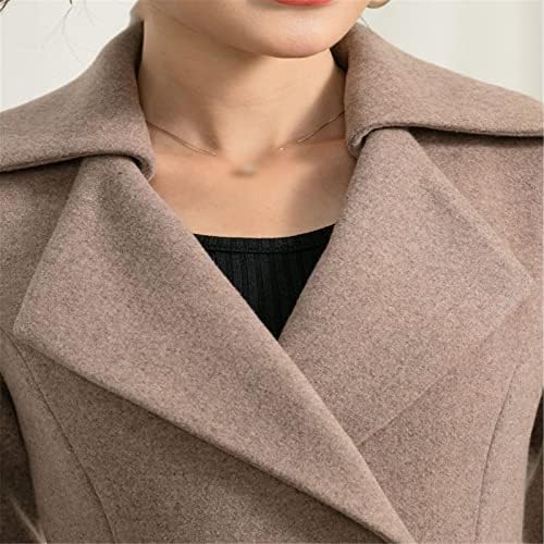 Зуиеф женски издолжена волнена палто есен и зимско елегантно задебелување топол вратоврска појас долга волна мешавина палто