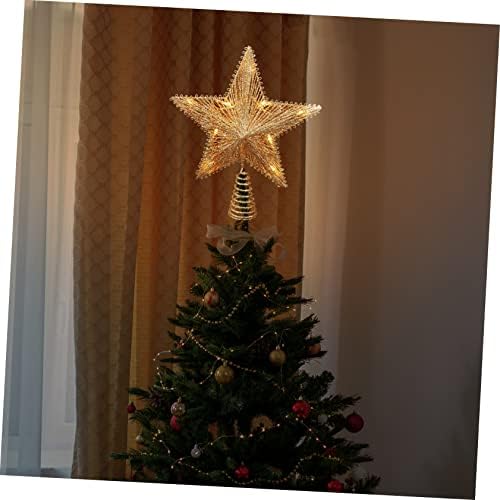 Алипис 1 парче За Украсно Топло Дрво Со Пет Краци Со Божиќни Топери Во Затворен Простор Метална Капа Божиќна Домашна Батерија Златен Топер