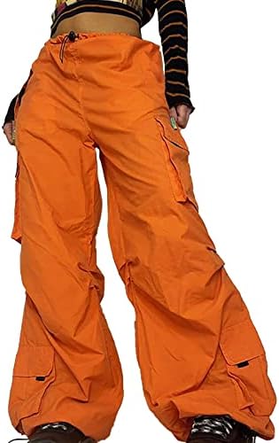 Жени Дневни Товарни Панталони Портокалови Еластични Панталони За Половината Секојдневни Опуштени Џогери Со Патент Директно Панталони