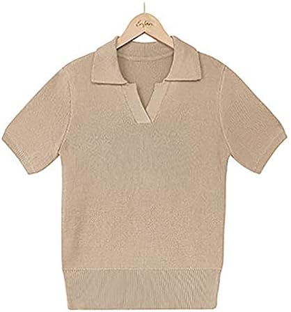 Letterенски летни врвови модни скут v вратот цврста боја маица лабава случајна блузи со кратки ракави пулвер