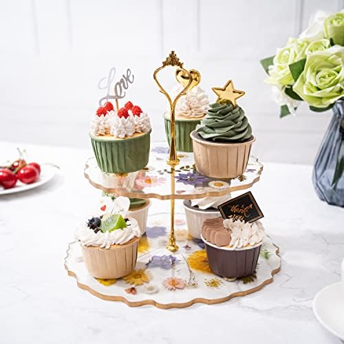 Цветни Cupcake &засилувач; Торта Десерт Штанд, Смола Цвет Кула-2 Ниво Стојат Послужавник-Големи Прилично Ботанички Цветни Штандови За Десерти