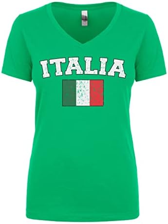 Ceberенска Кибертела избледени потресени италијански Италија Италија знаме јуниори со маица со врат од вратот В-врат
