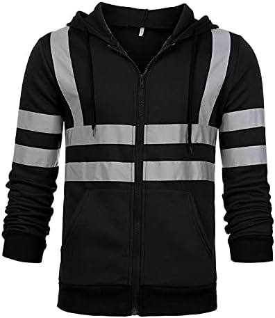 АДССДК со голема видливост Худи за мажи рефлектирачки безбедносен џемпер пуловер плус големина со црно дно
