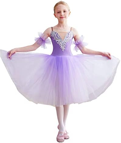 Паотит девојки балетски леотарди лирско здолниште лебед езеро балерина танцува фустани балет принцеза туту матурска наметка