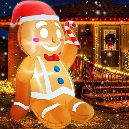 Турнмеон 6 метри Божиќен надувување на ѓумбир од ѓумбир човек Божиќ украси на отворено, LED светла го креваат Дедо Мраз со бонбони трска Божиќна