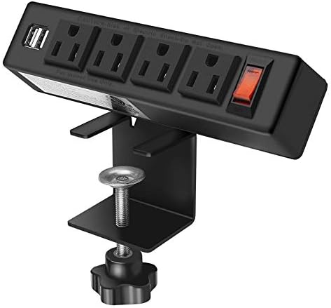 Црната биро за напојување со лента за напојување 4 приклучоци со USB порта за прицврстување на прицврстувачот на електрична енергија