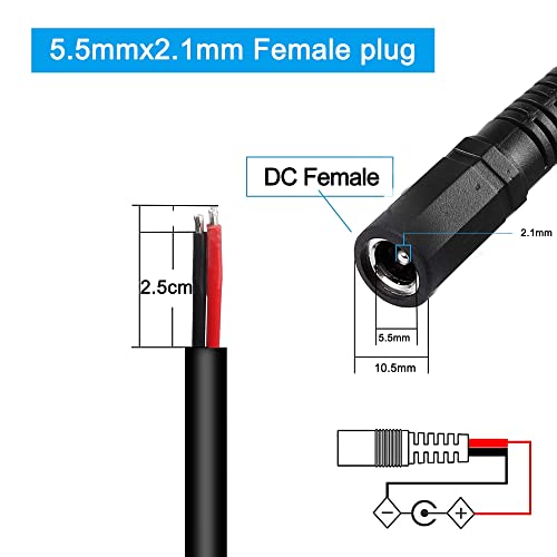 5,5 mm x 2,1 mm DC Power Pigtail Cable, 5521 DC Femaleенски приклучок до гола жица со отворена жица за напојување, 16AWG 24V