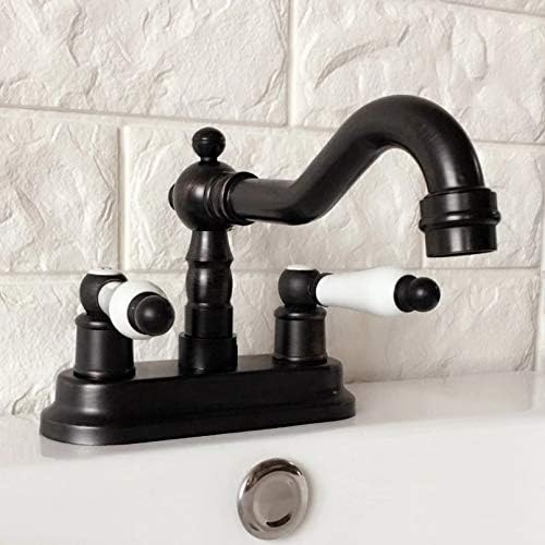 Црното масло нанесува 4 центри месинг кујнски сад за бања мијалник две дупки слив за вртење на тапа со двојна рачка вода чешма