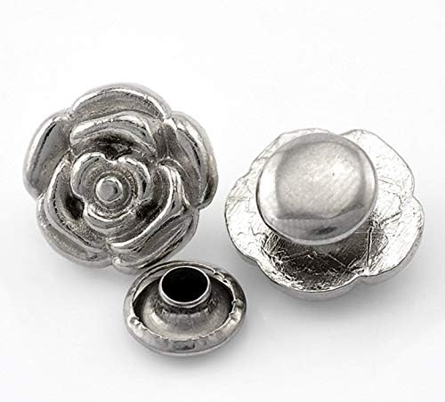 Камас 30Сет Сребрен тон цвет метал декоративни шила за залетување на столпчиња за модни кожни занаети дамки 13x12mm 8x4mm