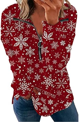Зимски кошули за жени половина патент Божиќни печати маици класични врвови за породилно вежбање