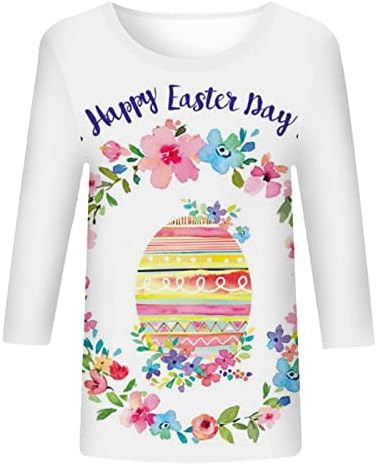Велигденски кошули за жени 3/4 врвови на ракави, симпатични маички за печатење, обични лабави лесни врвови на блузи