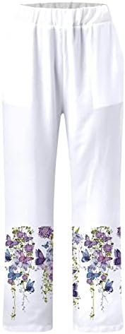 Постелни панталони MTSDJSKF за жени, еластична половината со директно нозе, удобно постелнина, каприс, пантолони со џебови Атлетски