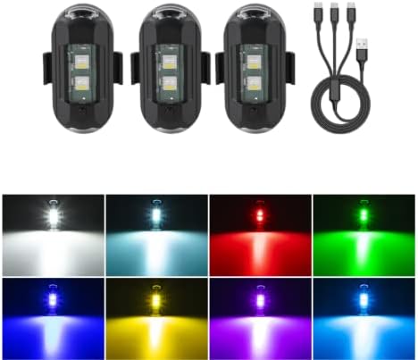 Pifoog 8 бои LED анти-колукција светла магнетна полначка светлина светлина USB авиони трепкачки осветлување осветлување светло за