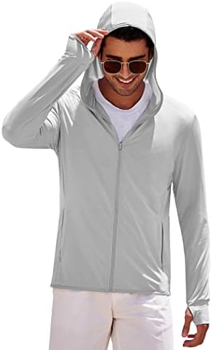 Coofandy Full Zip UPF 50+ лесна јакна со качулка со качулка за заштита од сонце, ладење со долги ракави кошули со џебови