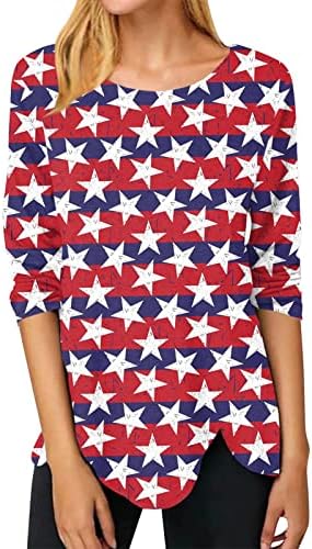 Блузи со надуени Ракави За Жени, Асиметрична Кошула За Денот На Независноста На Роденденот Краток Ракав О-Врат Класични Маици