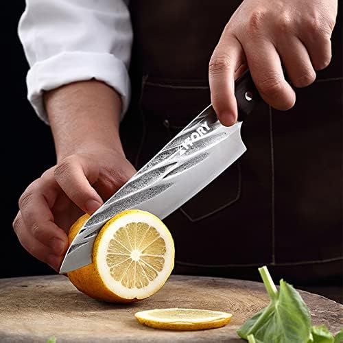 Фалсификуван Готвач Нож 8, Рачно Изработен Целосен Кујнски Нож Танг-9CrMoV18 Високо Јаглероден Челик-Зачукувана Завршница - Нелепливо