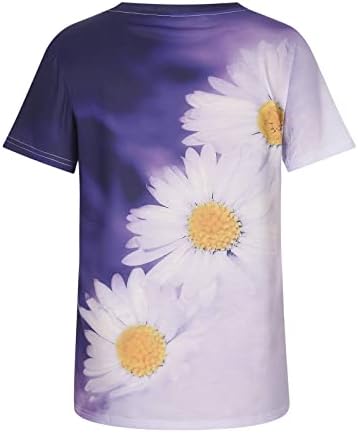 Есен летен брод маица за вратот, женски краток ракав 2023 памучен цветен графички бранч Топ маица за дами kr kr