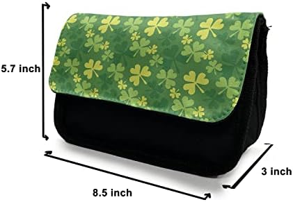 Зачудувачки куќиште со молив со шамрок, мотив за детелина на силуета, торба со молив со ткаенини со двоен патент, 8,5 x 5,5, зелена