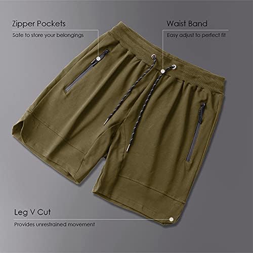 Герлобал машки 5 “салата за вежбање во теретана ги опремени атлетските боди -билдинг шорцеви за мажи со џебови од патент