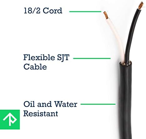 Кабел За Замена На Електричен Алат SJT, 18 GAWG, 2 Жица, 6 1/2 ft, 2 Prong, со Одземени Краеви и Гумена Багажник За Ослободување Од Напрегање