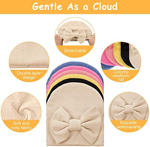 Geyoga 6 парчиња новороденче унисекс мека памучна капа со симпатична лак за 0-6 месеци бебе новороденче