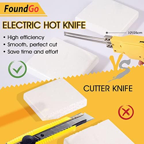 Foundgo 250W Електричен топол нож со топла нож со пена за сечење стиропор Алатка за топла жица за пена за EPS, XPS, полиетилен со кутија за складирање & 6 /8/10 лопати