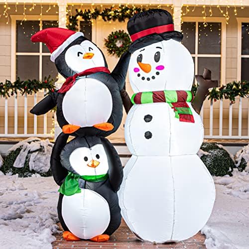 Christmasоидоми 6 метри Божиќен надувување Снежен човек, снежен човек и пингвини на отворено со вградени LED диоди, креваат надувување