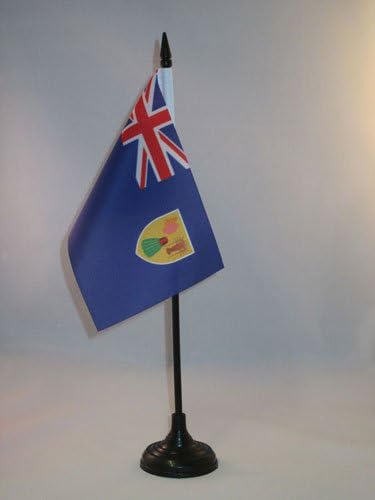 ЗНАМЕ НА АЗ Туркс и Каикос острови Знаме на Маса 4 х 6 - Знаме На Туркс И Островот Каикос 15 х 10 см-Црн Пластичен Стап И Основа