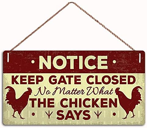 Забелешка Чувајте ја портата затворена пилешко вели дека знак за домашен декор Плакета 10 x 5 виси wallидна уметност, декоративен смешен знак