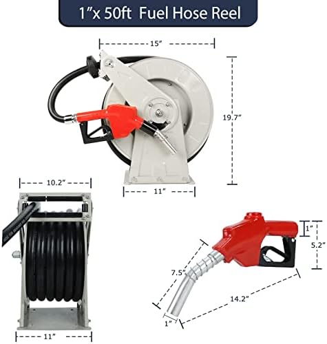 Дизел гориво црево ролна што може да се повлече со млазница за гориво 1 x 50 'пролетно управувано дизел црево ролна 300 psi индустриски