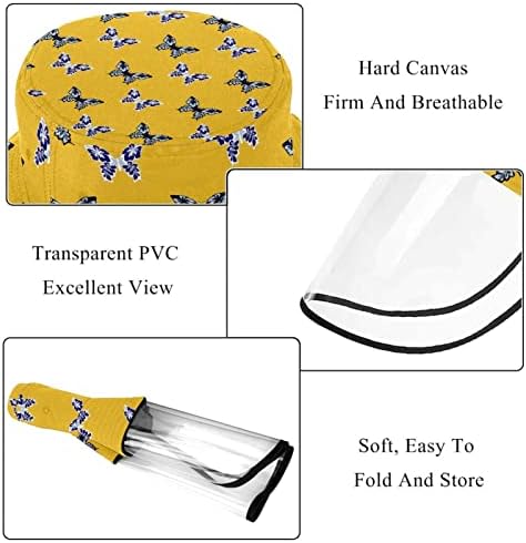 Заштитна капа за возрасни со штит за лице, рибарска капа Анти сонце капа, гроздобер шема на пеперутка жолта