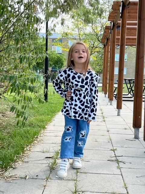 Дана Бел есен дете за девојчиња фармерки, облеки на ракави, врвни панталони за тексас 2 парчиња