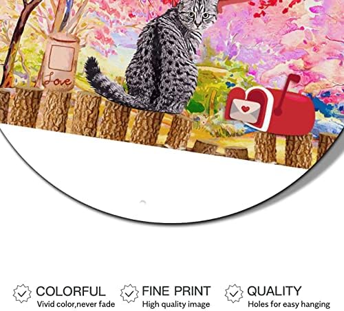 Тркалезни метални знаци на венец на Денот на вineубените, симпатична мачка цреша, мачки loversубители на мачки, калај знак, затворен