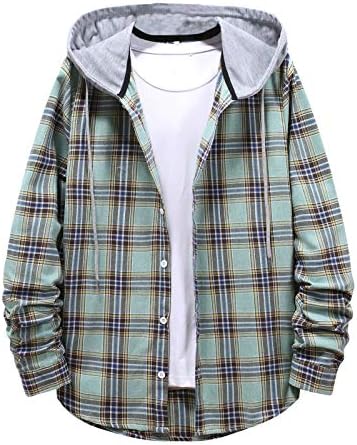 Машка загреана џемпер мода со качулка и карирана палто за кошула со долги ракави