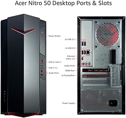 Acer Nitro 50 N50 Gaming Desktop компјутер-12-ти генерал Intel Core i9-12900K 16-Core до 5,2GHz процесор, 64 GB RAM меморија, 512GB