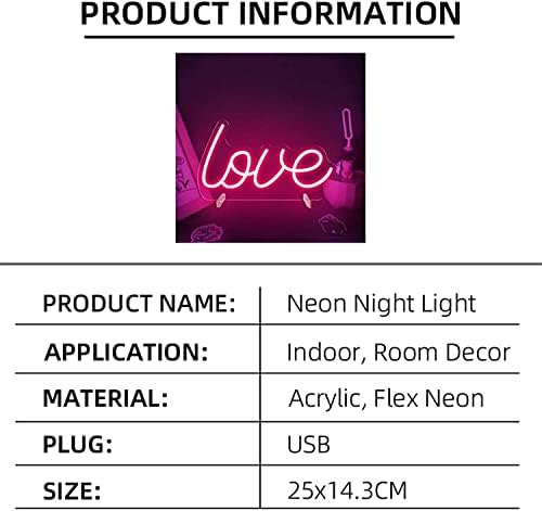 DVTEL Love LED Неонски Знак, Прилагодена Спална Соба Декор Ноќни Светла USB Неонски Светла, Домашна Прозрачна Табла, 25x14cm, Кул