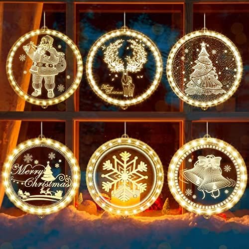 Божиќна декоративна светлина на прозорецот, LED 3D виси светла Божиќ украс Виндоус Декор за новогодишна елка, батерија оперирана