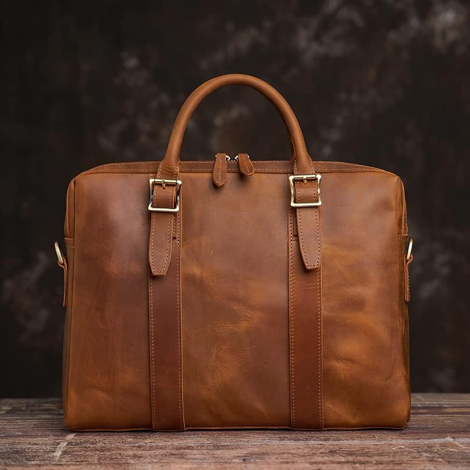 N/A Машка чанта за чанти од кожење на канцелариски торбички за гласини за лаптоп 15,6 лаптоп