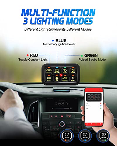 Alavente RGB 8 Gang Swith панел за камион, вклучете го моментално пулсираниот мултифункционален Bluetooth Switch панел за Jeep Car SUV ATV
