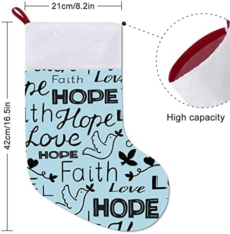 Вера, надеж и loveубов со крст и срца Божиќно порибување Божиќни чорапи торбичка куќа семејство Божиќ