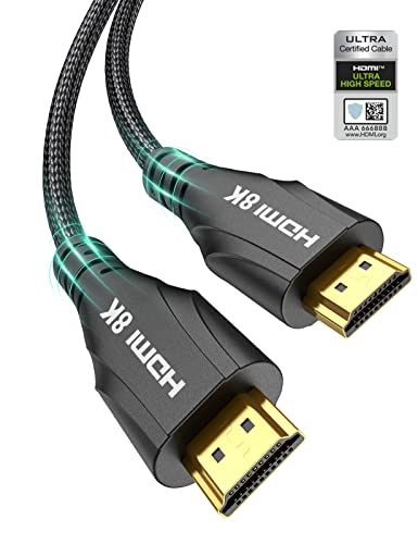 8K HDMI Кабел 6.6 FT - Ултра Голема Брзина HDMI Кабел 2.1 Сертифициран 4K 120hz, 8K 60hz, 48Gbps, Плетенка, eARC-Компатибилен