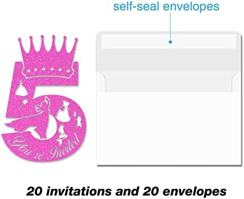Розова Принцези 5-Ти Роденден Партија Покани Сјајот Принцеза Тема 5 Годишни Девојки Роденден Облик Покани Пополнете Покани Со