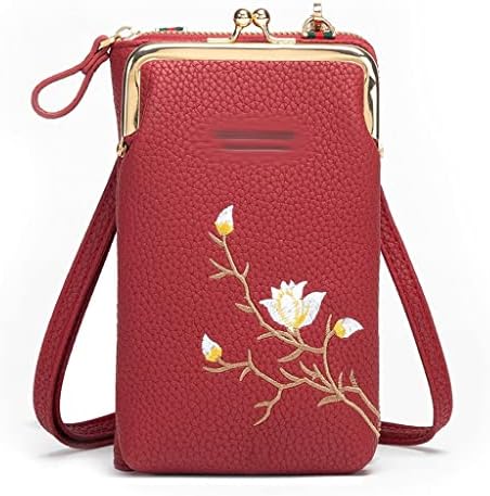 ZLXDP торба за мобилни телефони, женски вкрстени цвеќиња, везени цвеќиња, мобилен телефон торба за паричник, вкрстена торба за мобилни телефони