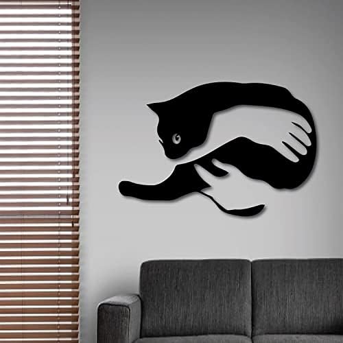 Прегрнете ја мачката метална wallидна уметност, украс на црна мачка, wallиден декор, подарок за домаќинство, декор за домови,