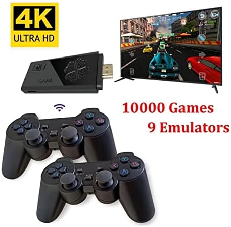 Конзола за игри со 4K HD Console 4K HD Console 2,4G двоен безжичен контролер, класичен конзола за ретро ТВ игра со 64 GB 10000