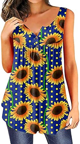 Butseенски празници блузи 2023 пролетно копче без ракави, јака маица со цвеќиња, печатење на обични женски резервоари, врвови