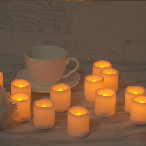 24 пакувања со светлосни чајни светла со тајмер долготрајна батерија управувана со предводени гласови свеќи, кои трепкаат електрични
