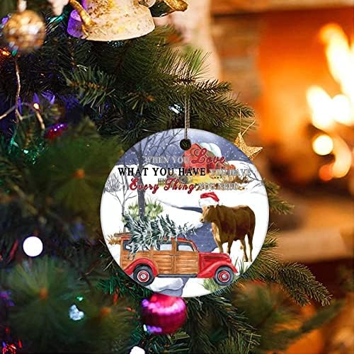 Cheyan Farmhouse црвен камион Божиќ украс, украс за новогодишна елка за Божиќни украси за домашни растенија порцелански украс Божиќ
