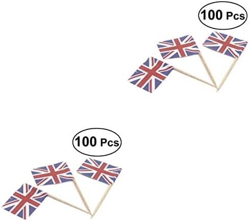 PRETYZOOM 200PCS Велика Британија Мини Знаме Унија Џек Рака Знамиња Дрвени Чепкалки За Заби Мини Рачно Знаме За Кралската Прослава